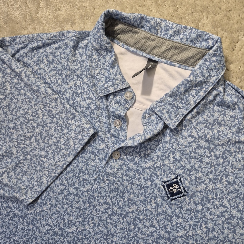 AndersonOrd Polo Shirt Mens XL Blue Floral Golf Performance Stretch Preppy Dad